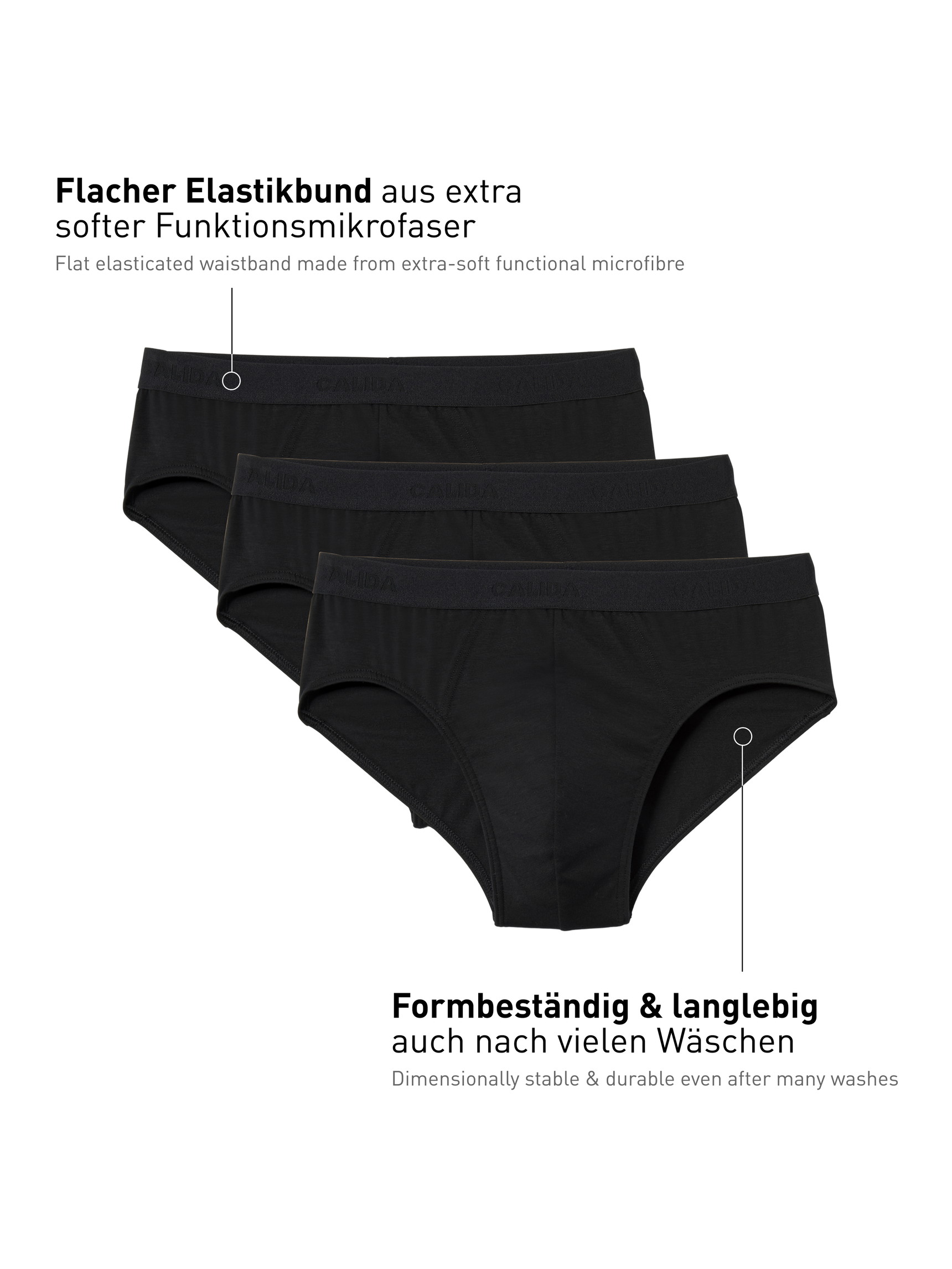 Herren - Slip, 3er-Pack aus Baumwolle in Schwarz, Einfarbig aus Serie Natural Benefit von CALIDA