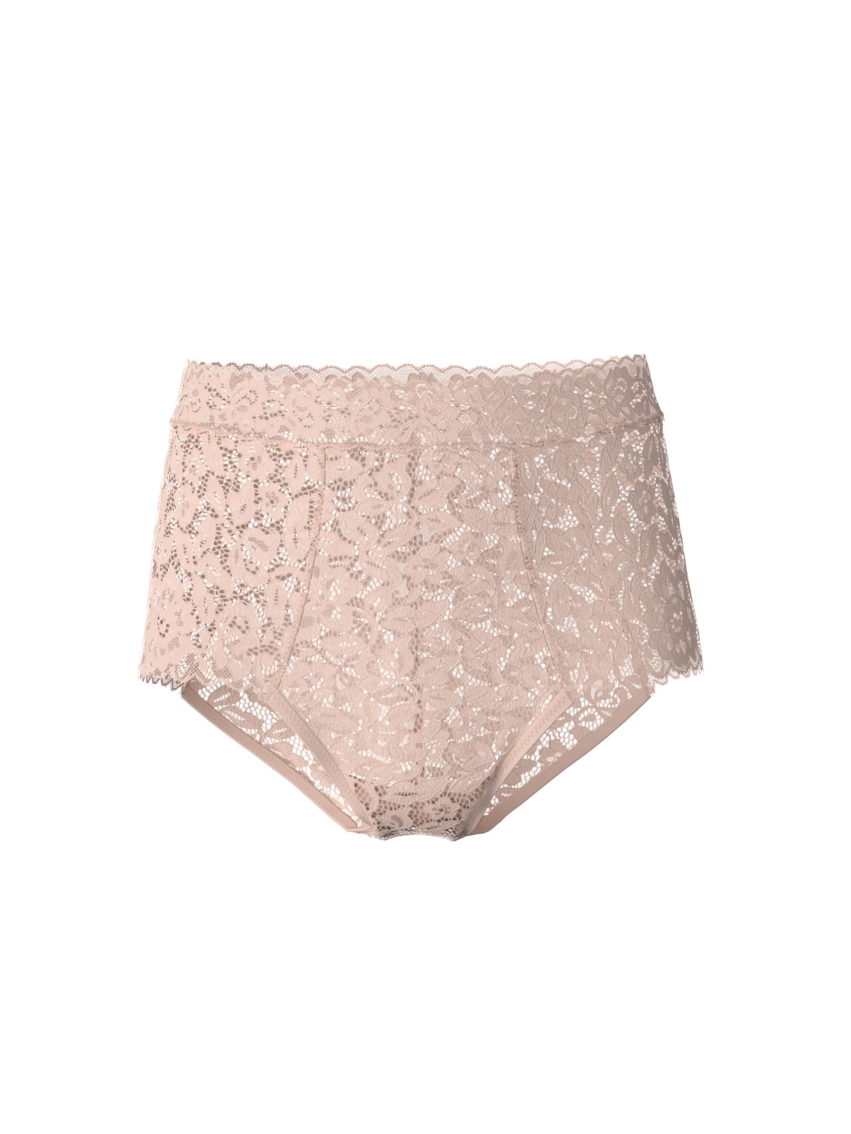 Femme - Culotte taille haute en Swiss+Cotton de couleur Beige, Dentelle, de la série Natural Comfort Lace de CALIDA