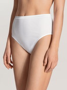 Women model is wearing Midi brief made of 100% Cotton in White, Unicoloured from the Light series by CALIDA, Front view