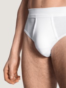 Homme - Classic slip avec ouverture en 100% coton de couleur Blanc, Unicolore, de la série Cotton 1:1 de CALIDA, Détail