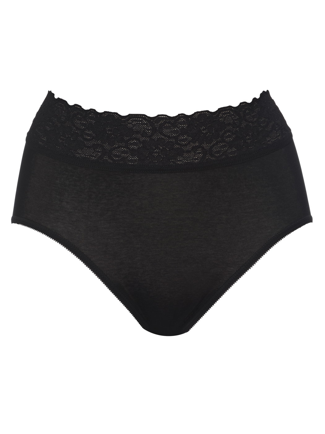 Femme - Culotte taille haute en 100% coton de couleur Noir, Dentelle, de la série Iconics de CALIDA