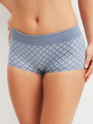 Women model is wearing Shorty regular cut made of Cotton in Blue, Checked from the Elastic Trend series by CALIDA, Front view