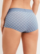 Women model is wearing Shorty regular cut made of Cotton in Blue, Checked from the Elastic Trend series by CALIDA, Back view