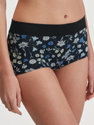 Damen-Model trägt Panty, regular cut aus Baumwolle in Schwarz, Floral aus Serie Elastic Trend von CALIDA, Vorderansicht