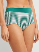 Women model is wearing Shorty regular cut made of Cotton in Green, Striped from the Elastic Special series by CALIDA, Front view