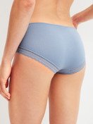 Women model is wearing Shorty made of Modal in Blue, Lace from the Etude Ajours series by CALIDA, Back view