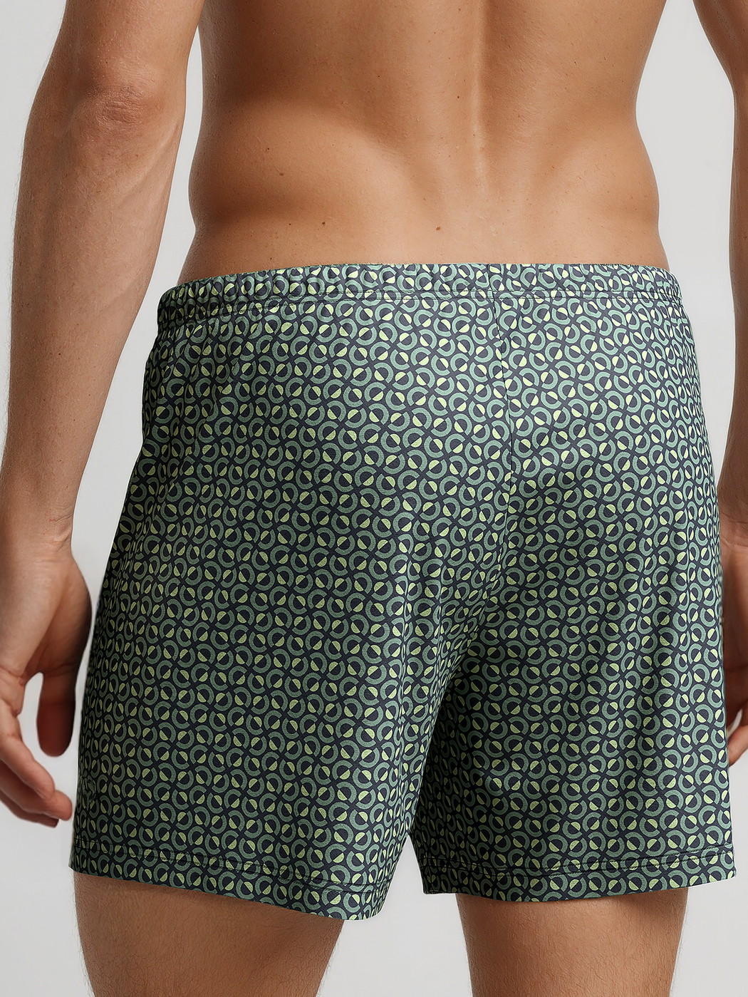 La modella / Il modello Uomo indossa Boxershorts, set da 2 in 100% cotone di colore Verde, Modello, della serie Cotton Special di CALIDA, Vista posteriore