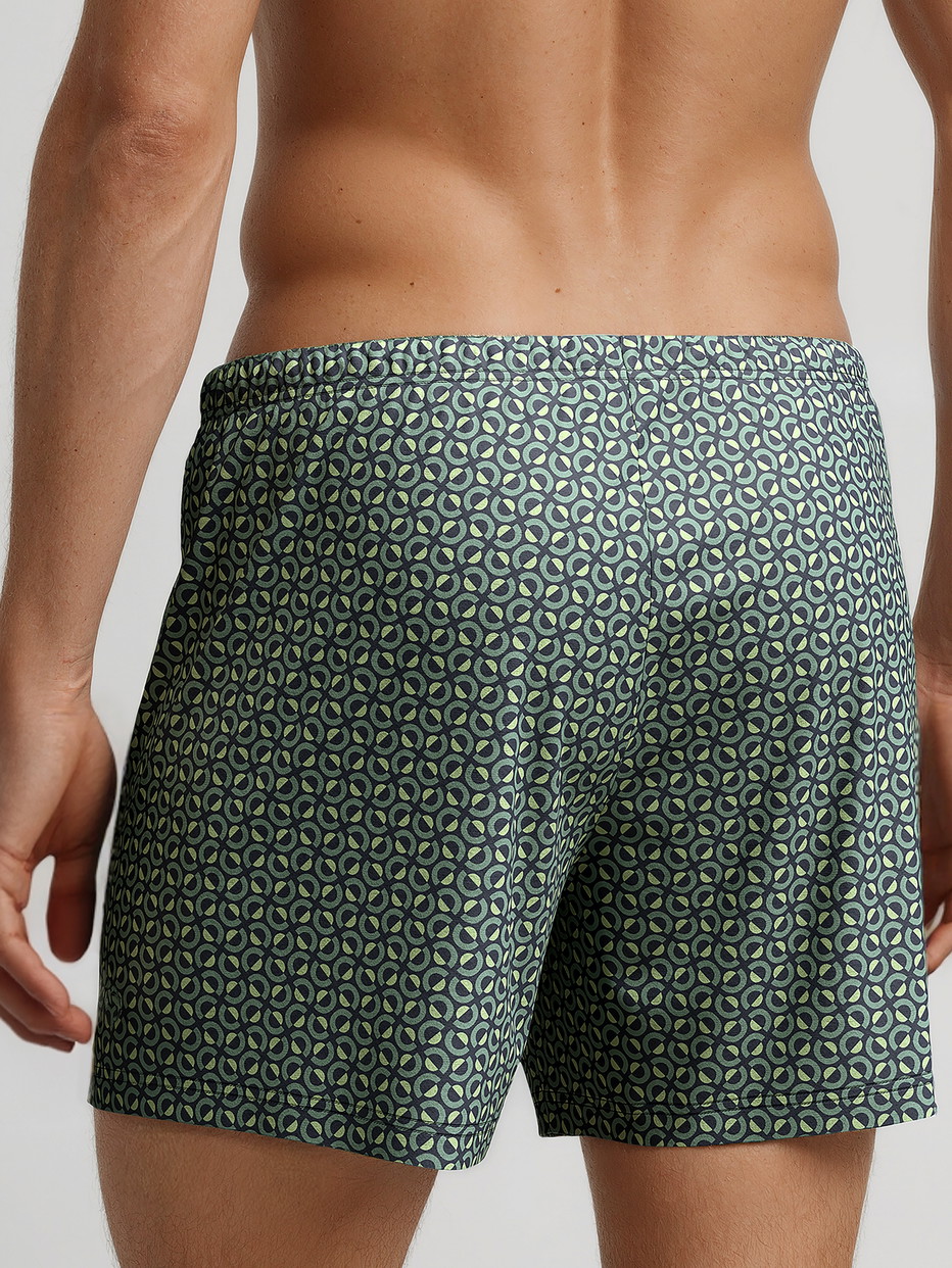 La modella / Il modello Uomo indossa Boxershorts, set da 2 in 100% cotone di colore Verde, Modello, della serie Cotton Special di CALIDA, Vista posteriore