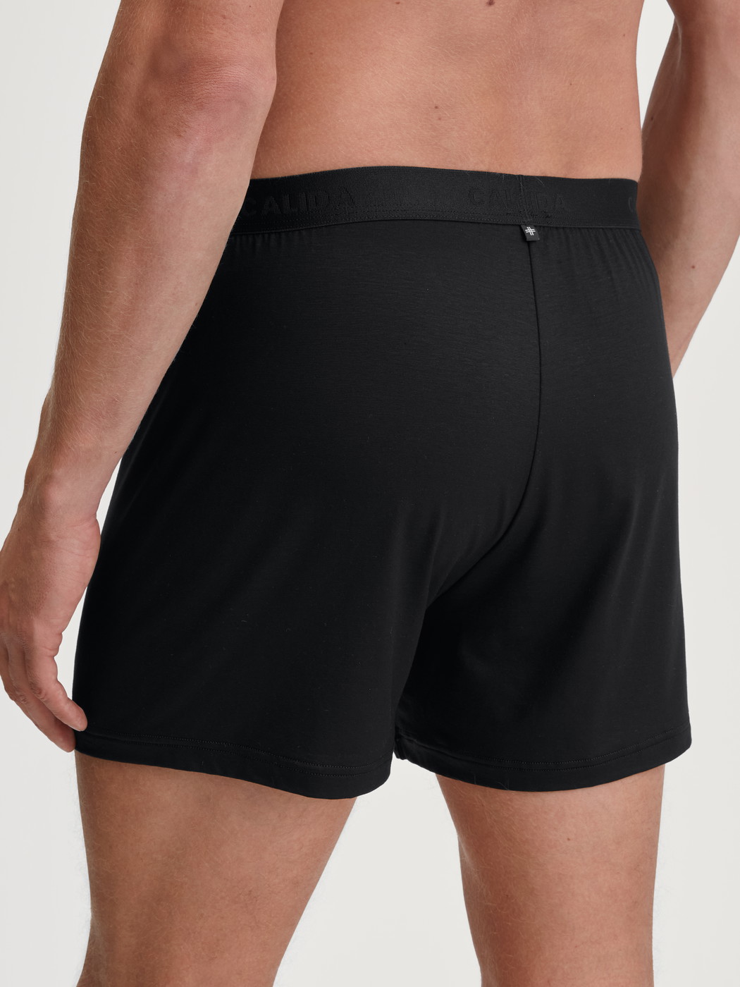Le mannequin Homme porte le/la Boxer short en TENCEL™ de couleur Noir, Unicolore, de la série Natural Cooling de CALIDA, Vue arrière