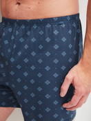 Men model is wearing Boxer shorts made of Cotton in Blue, Patterned from the Prints series by CALIDA, Detail