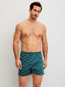 Men model is wearing Boxer shorts made of 100% Cotton in Turquoise, Patterned from the Prints series by CALIDA, Outfit