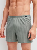 Men model is wearing Boxer shorts made of 100% Cotton in Green, Striped from the Prints series by CALIDA, Front view