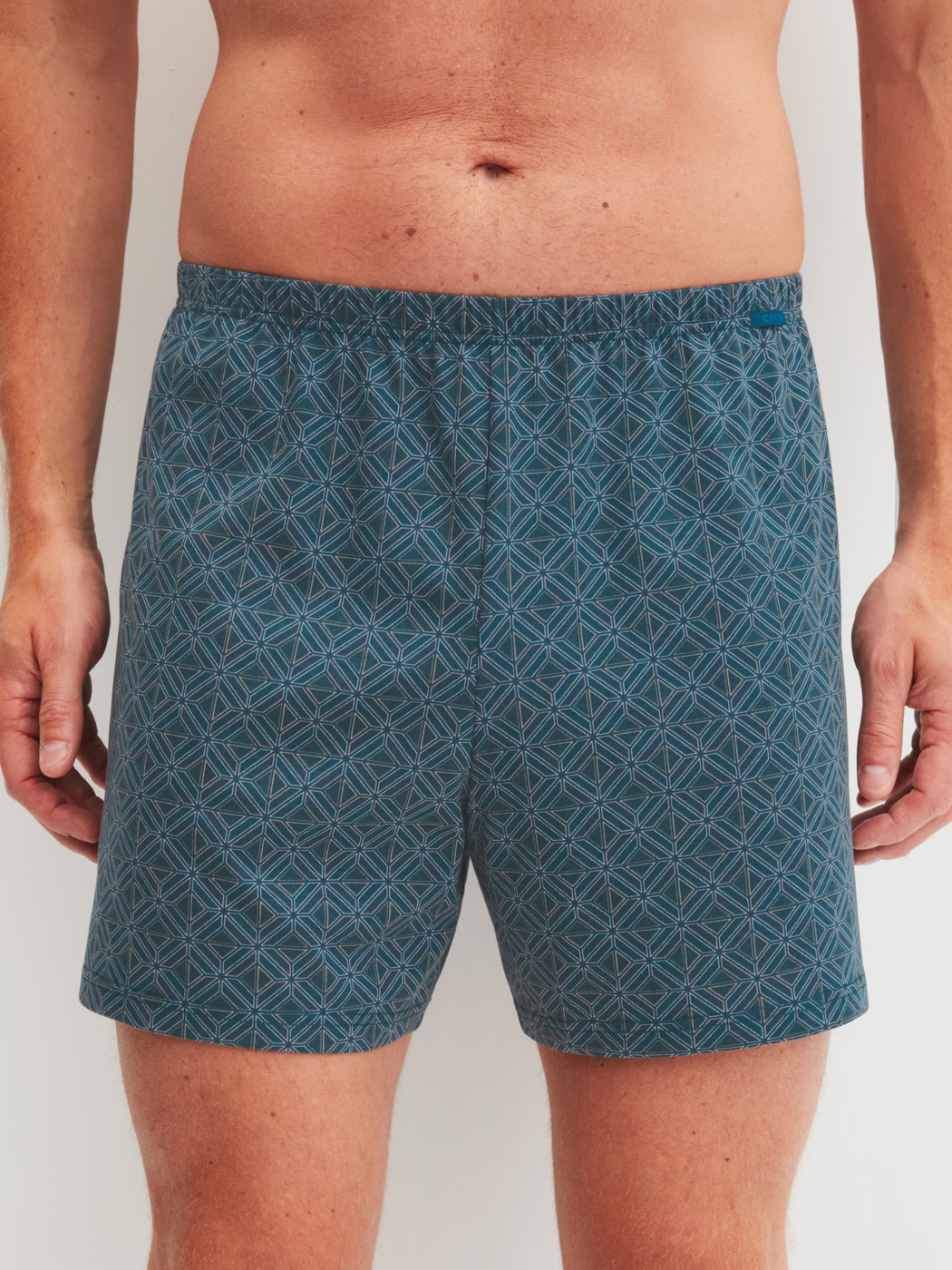 Le mannequin Homme porte le/la Boxer short en Coton de couleur Bleu, À motifs, de la série Prints de CALIDA, Vue de face
