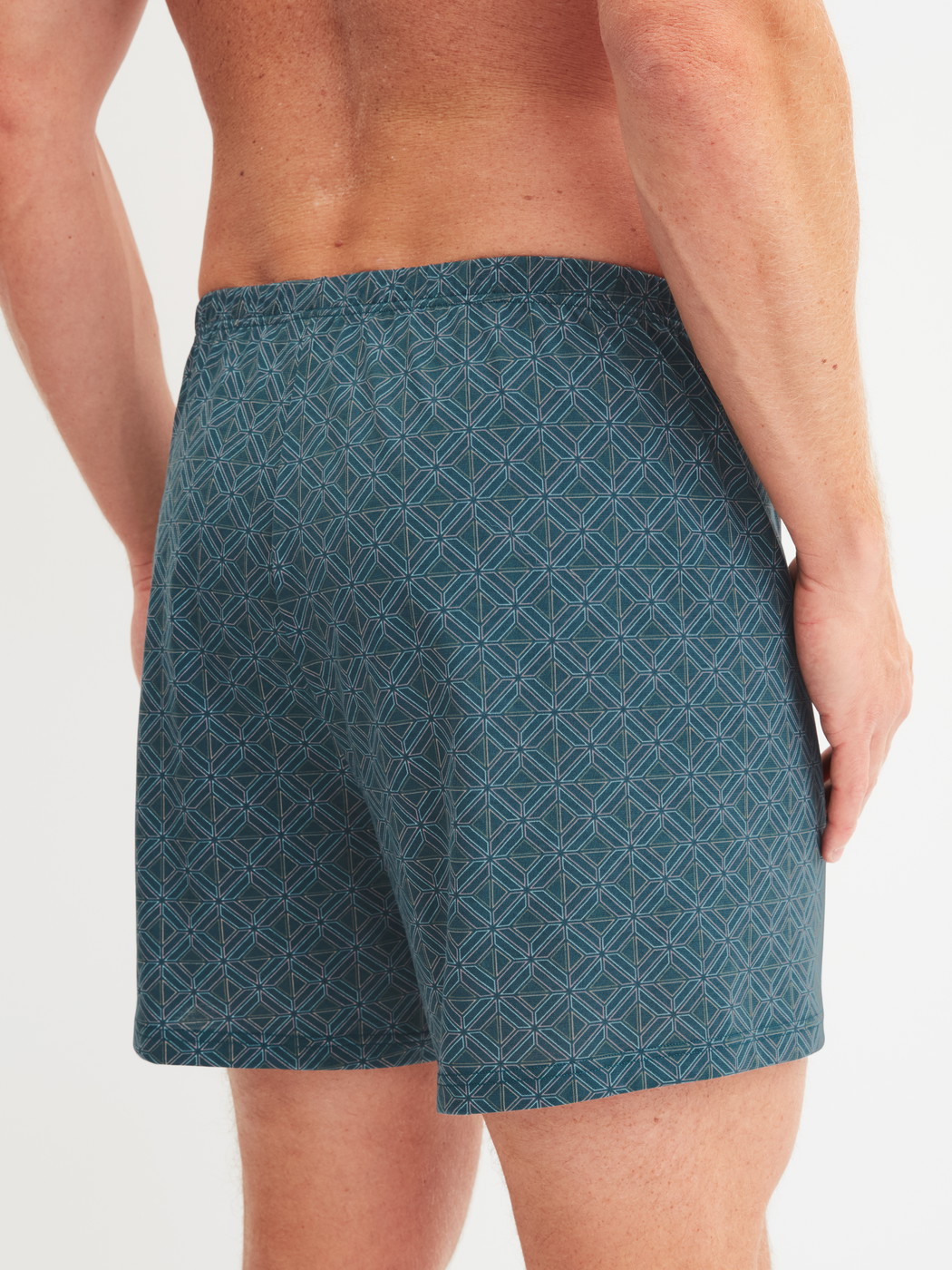Le mannequin Homme porte le/la Boxer short en Coton de couleur Bleu, À motifs, de la série Prints de CALIDA, Vue arrière
