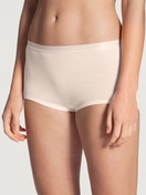 Women model is wearing Panty, high waist made of Swiss+Cotton in Beige, Unicoloured from the True Confidence series by CALIDA, Front view