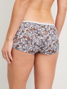 Damen-Model trägt Panty, 3er-Pack aus Polyamid in Violett, Floral aus Serie Eco Sense von CALIDA, Rückansicht