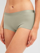Women model is wearing Shorty regular cut made of Cotton in Green, Unicoloured from the Cate series by CALIDA, Front view