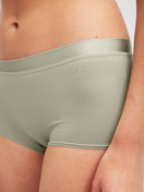 Women model is wearing Shorty regular cut made of Cotton in Green, Unicoloured from the Cate series by CALIDA, Front view