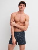 Herren-Model trägt Boxershorts aus 100% Baumwolle in Blau, Gemustert aus Serie Family & Friends von CALIDA, Outfit