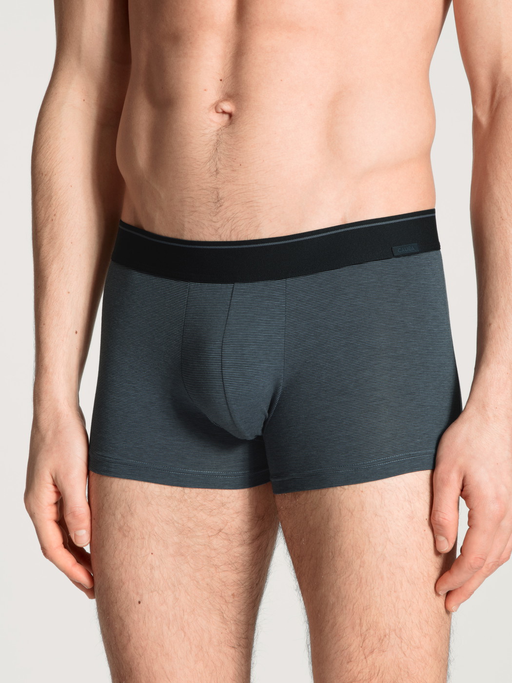 Men model is wearing Boxer brief made of Cotton in Blue, Unicoloured from the Cotton Stretch series by CALIDA, Front view