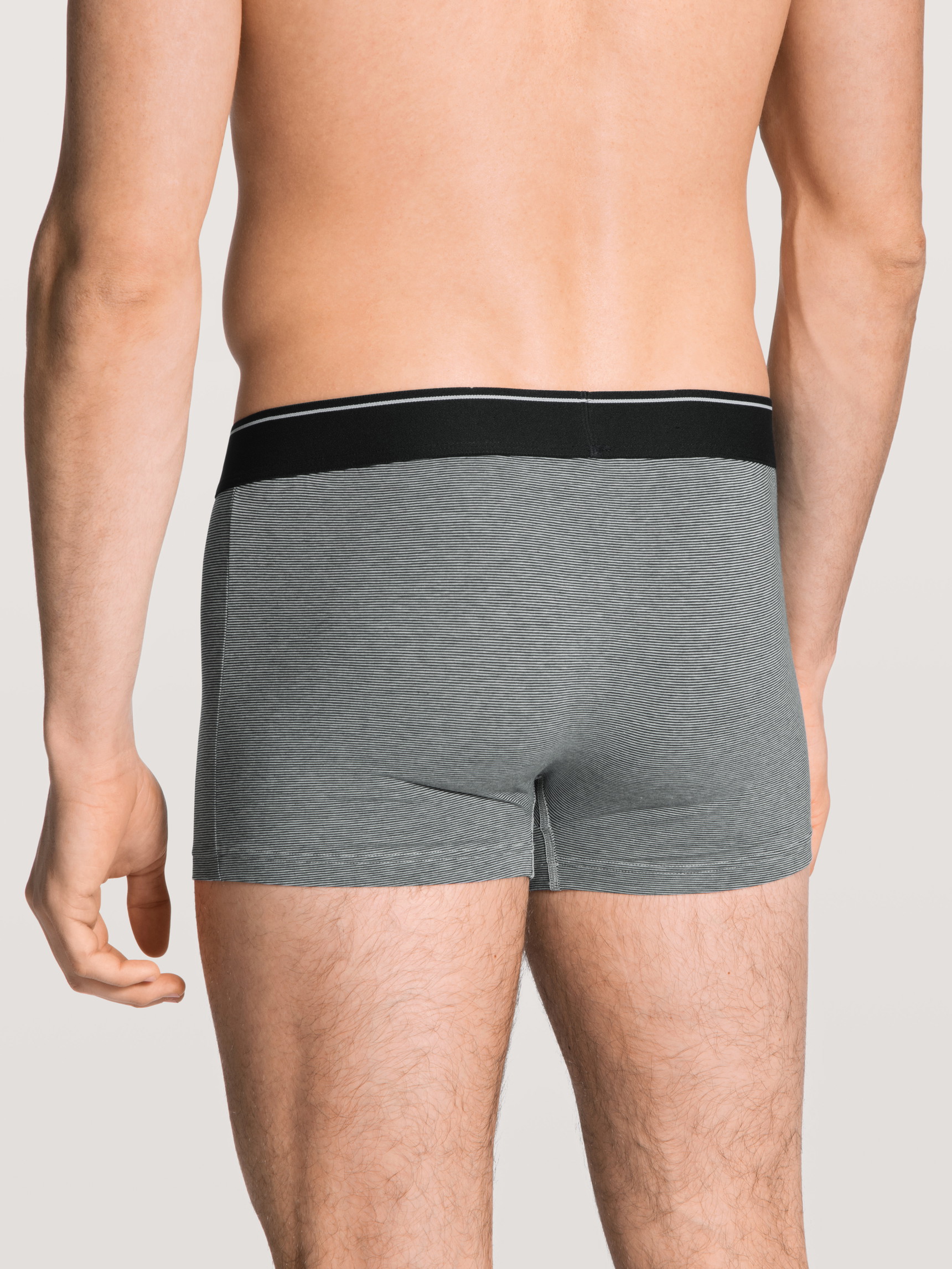 Herren-Model trägt Boxer Brief mit Softbund aus Baumwolle in Grau, Einfarbig aus Serie Cotton Stretch von CALIDA, Rückansicht