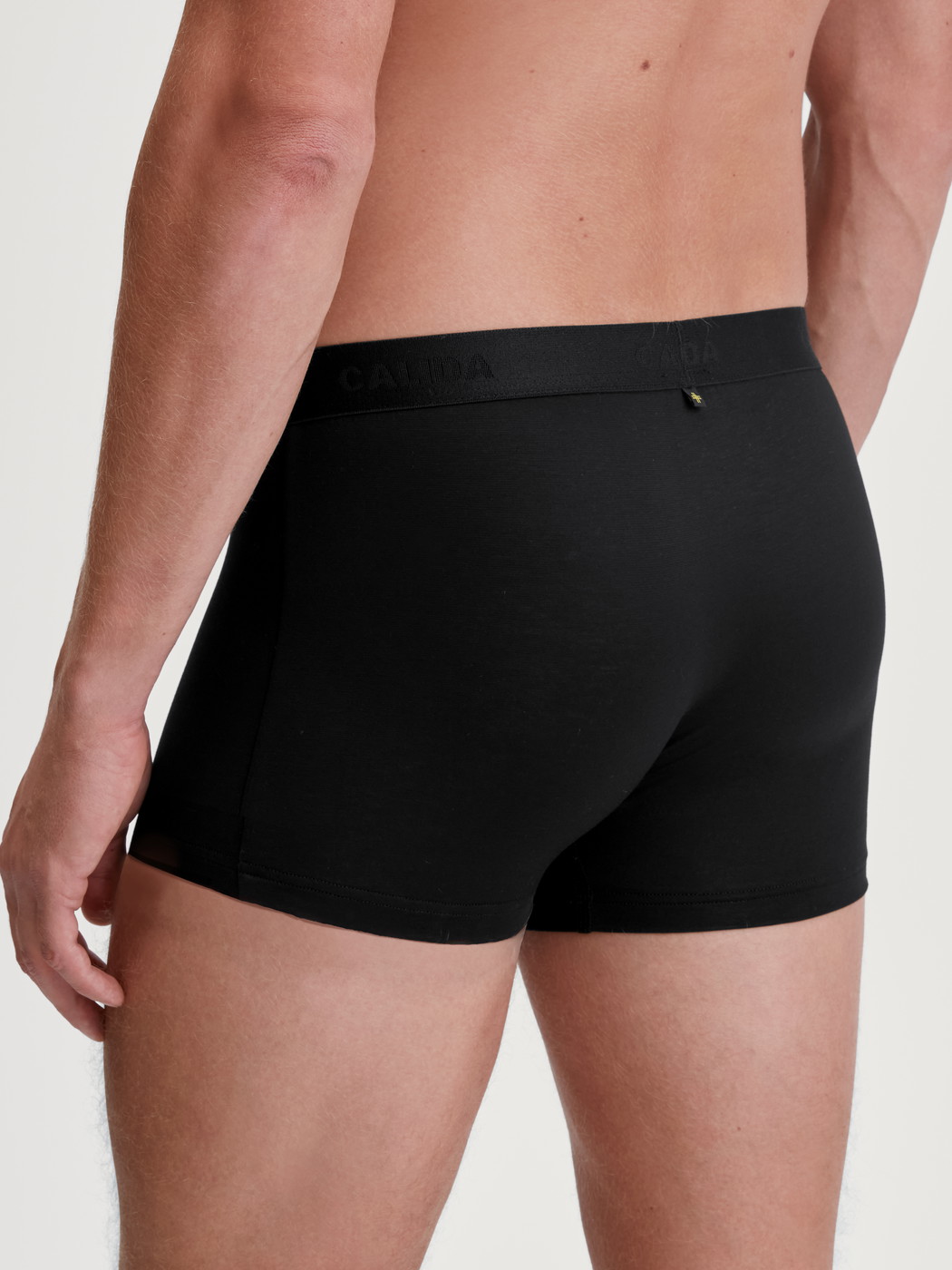 Herren-Model trägt Boxer Brief aus TENCEL™ in Schwarz, Einfarbig aus Serie Natural Cooling von CALIDA, Rückansicht