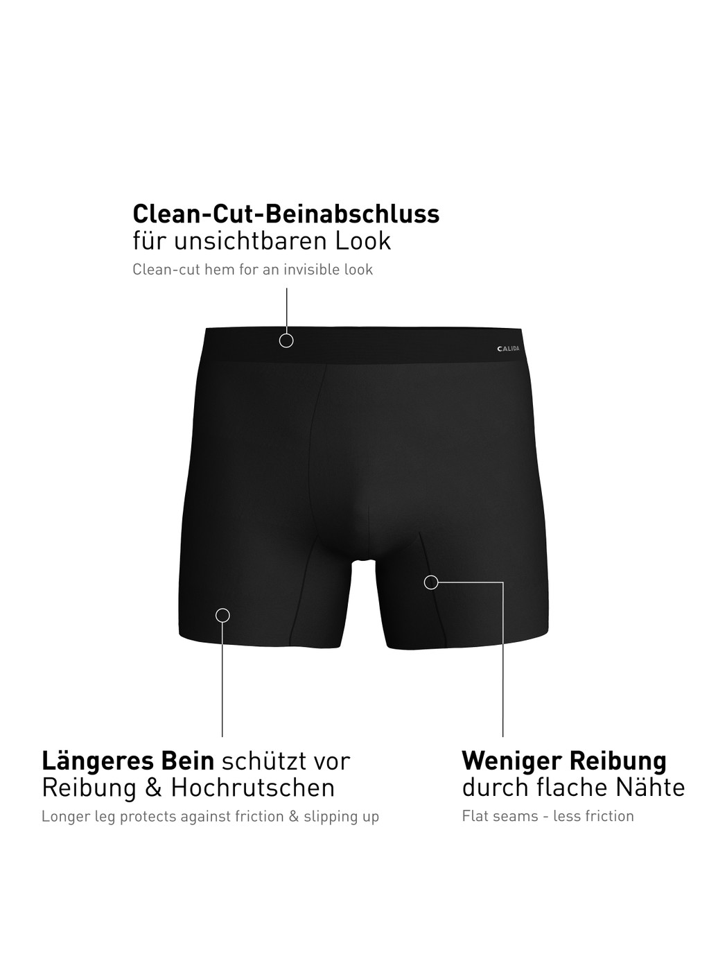 Herren - Boxer Brief mit längerem Bein aus Polyamid in Schwarz, Einfarbig aus Serie Micro Invisible von CALIDA