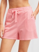Women model is wearing Pyjama shorts made of Cotton in Orange, Striped from the Favourites Beach series by CALIDA, Front view