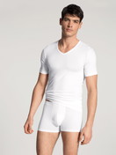 Men model is wearing Boxer brief made of Lyocell in White, Unicoloured from the Focus series by CALIDA, Outfit, Front view