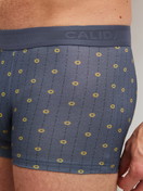 Herren-Model trägt Boxer Brief mit Softgummibund aus Baumwolle in Grau, Gemustert aus Serie EDITION 85 von CALIDA, Detail