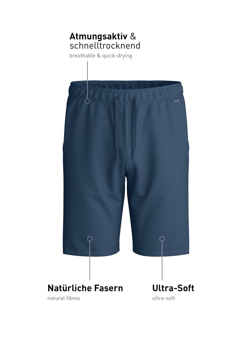 Herren - Bermudas mit Seitentaschen aus Baumwolle in Blau, Einfarbig aus Serie RMX Lounge Journey von CALIDA