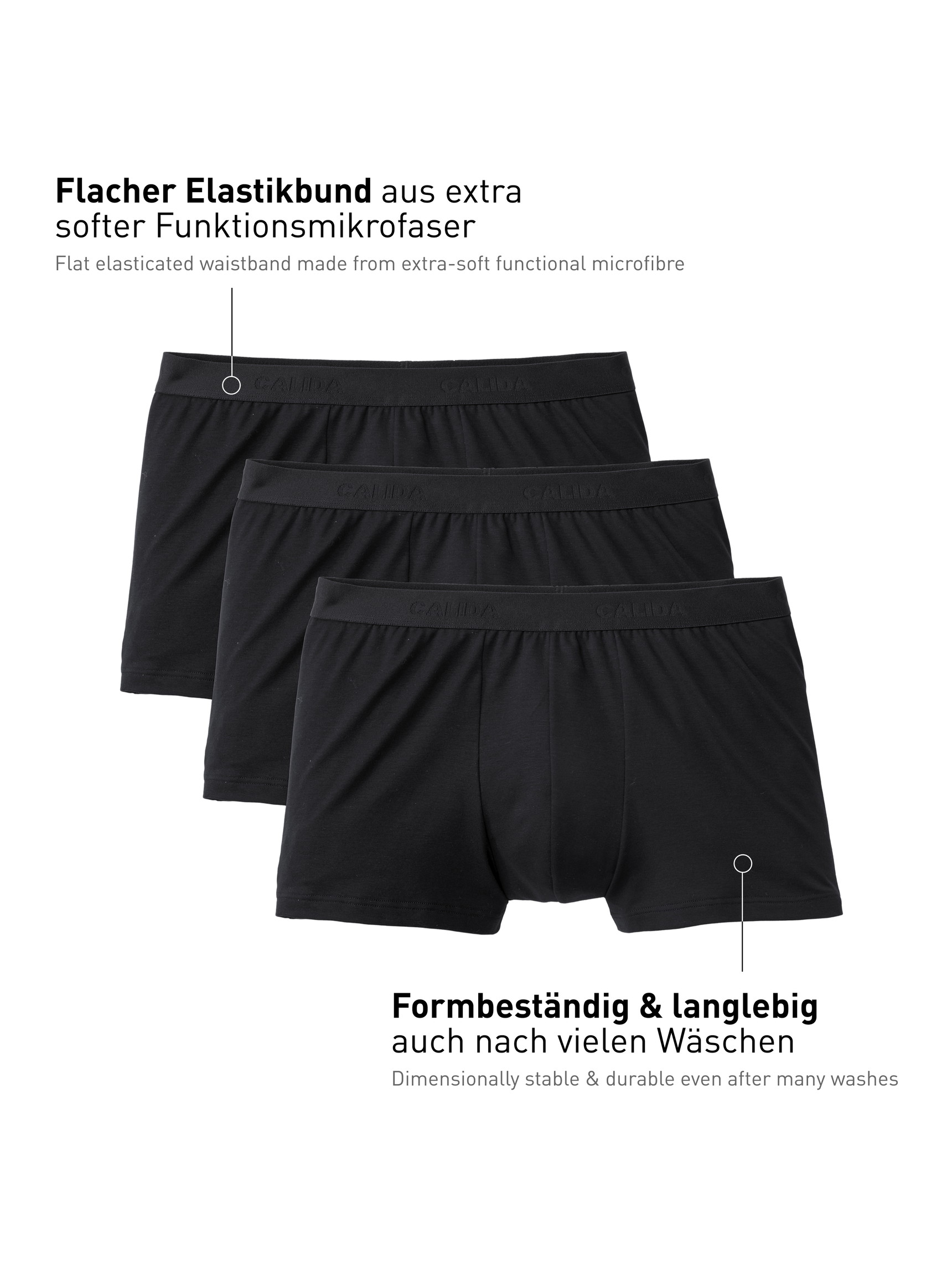 Herren - Boxer Brief, 3er-Pack aus Baumwolle in Schwarz, Einfarbig aus Serie Natural Benefit von CALIDA