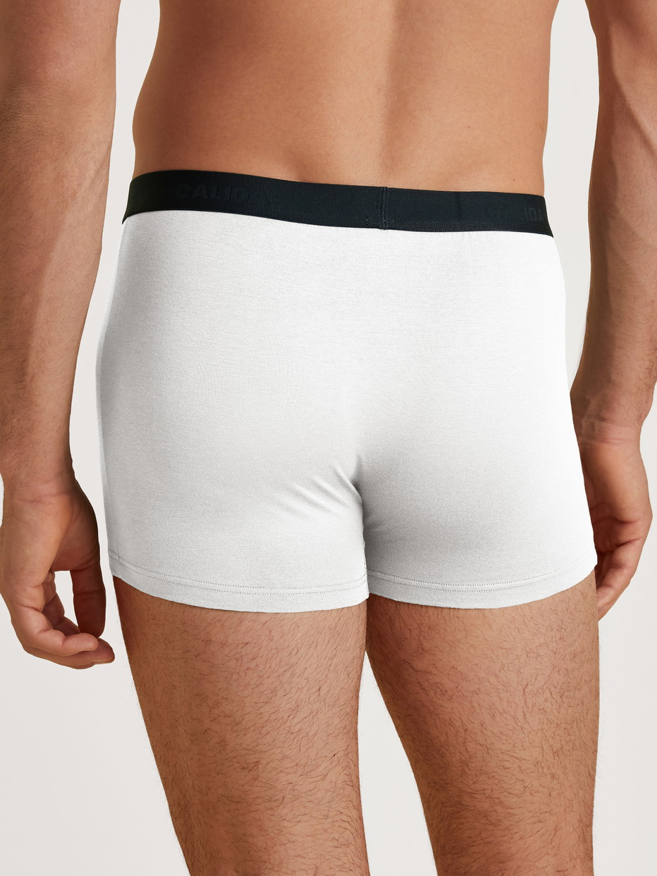 Herren-Model trägt Boxer Brief, 3er-Pack aus Baumwolle in Weiß, Einfarbig aus Serie Daywear Xtra von CALIDA, Rückansicht