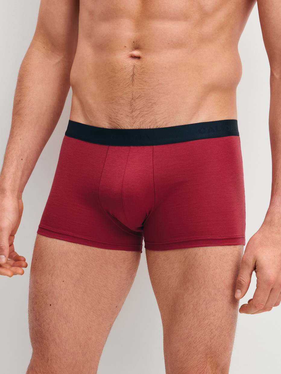Herren-Model trägt Boxer Brief, 3er-Pack aus 100% Baumwolle in Blau, Einfarbig aus Serie Cotton Special von CALIDA, Vorderansicht