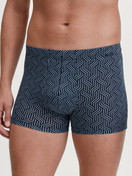 Men model is wearing Boxer brief made of TENCEL™ in Blue, Patterned from the Focus Trend series by CALIDA, Front view