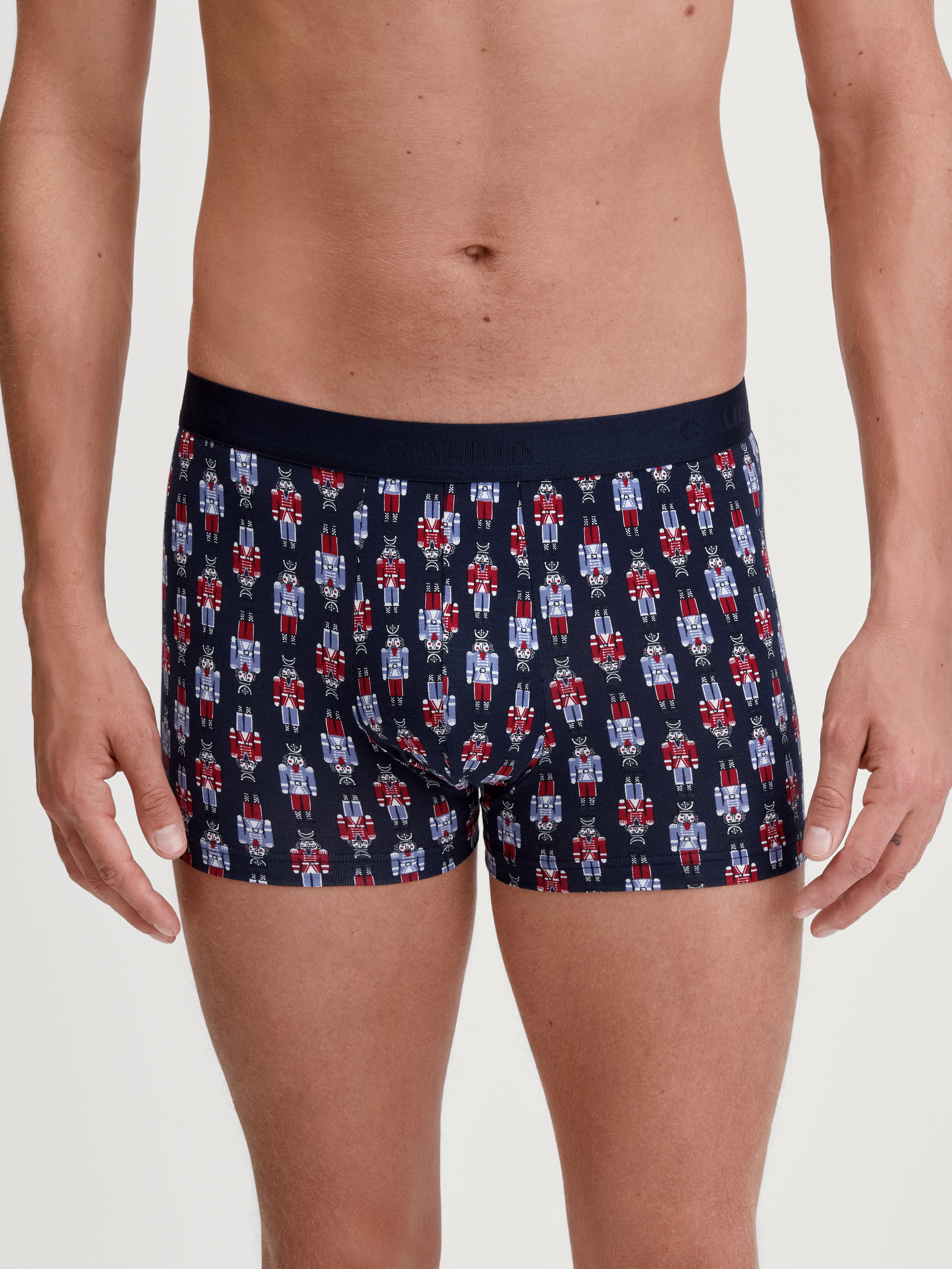 Le mannequin Homme porte le/la Boxer brief en Coton de couleur Bleu, À motifs, de la série Family & Friends de CALIDA, Vue de face