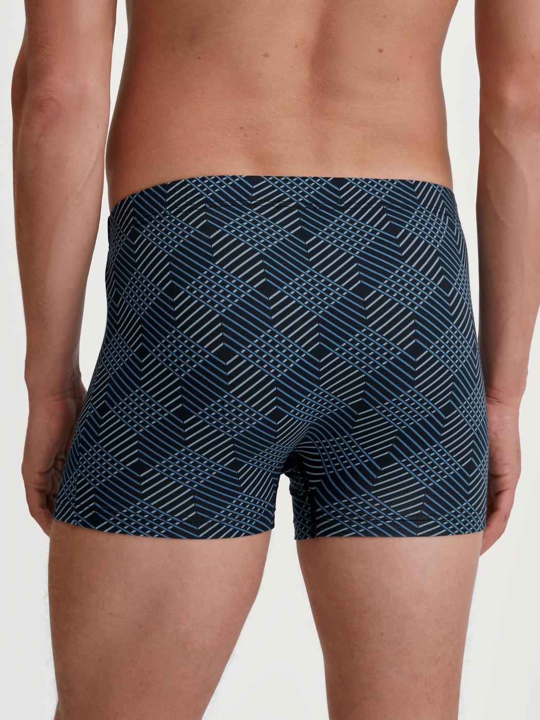 La modella / Il modello Uomo indossa Boxer brief in Cotone di colore Nero, Modello, della serie Grafic Cotton di CALIDA, Vista posteriore