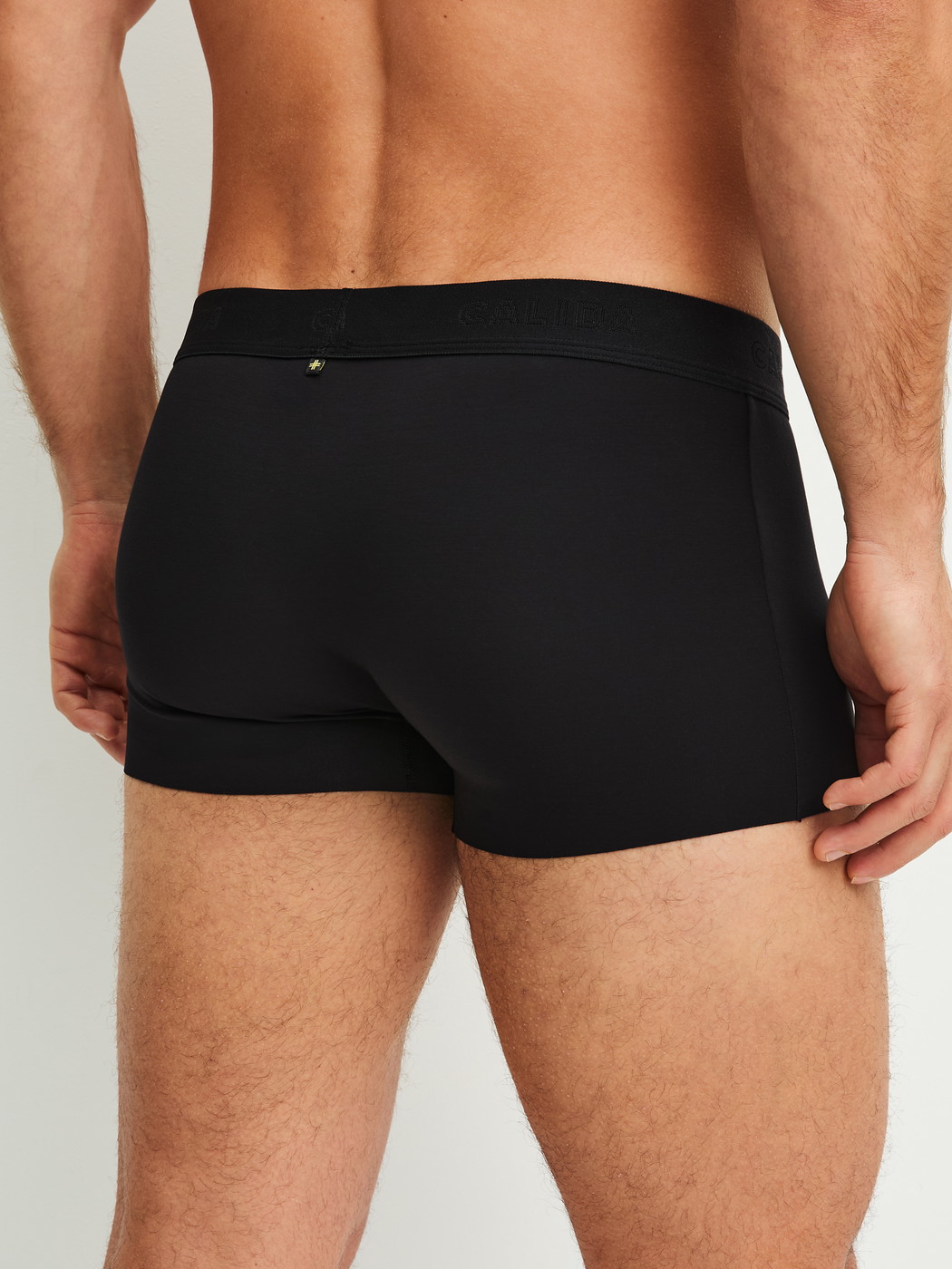 Le mannequin Homme porte le/la Boxer brief avec ceinture élastique en Modal de couleur Noir, Unicolore, de la série Clean Line de CALIDA, Vue arrière