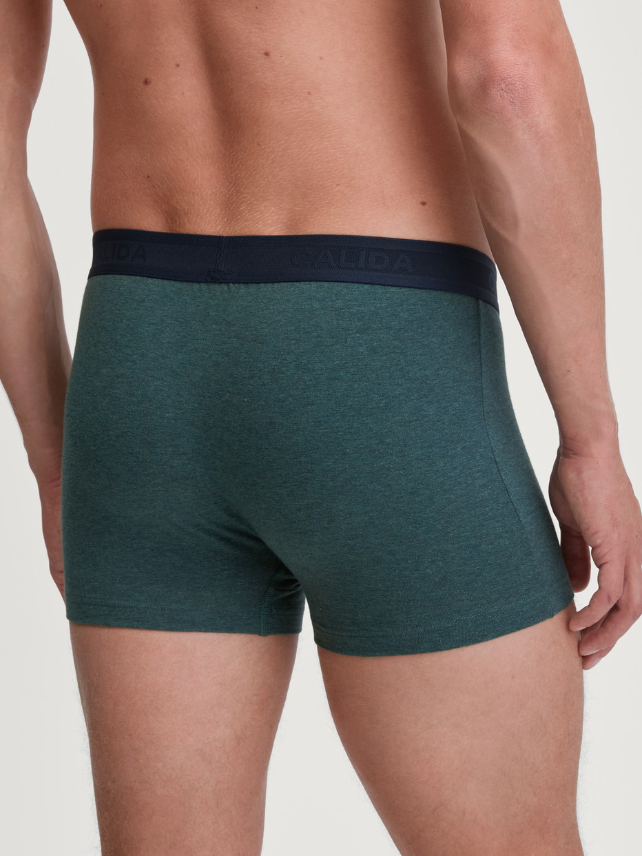 Men model is wearing Boxer brief made of Cotton in Green, Unicoloured from the Cotton Sporty series by CALIDA, Back view