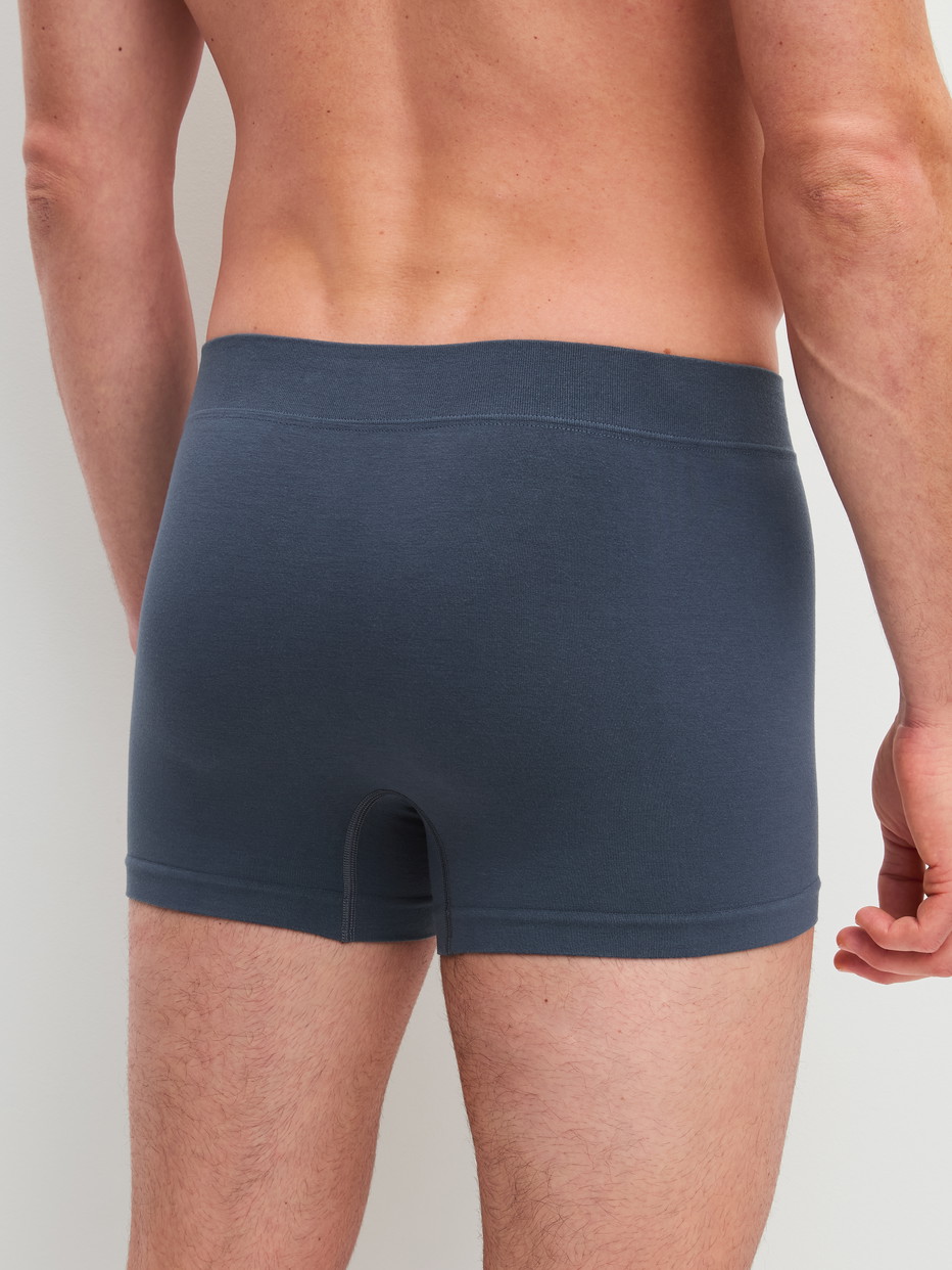 Le mannequin Homme porte le/la Boxer brief en Modal de couleur Gris, Unicolore, de la série Seamless Natural de CALIDA, Vue arrière