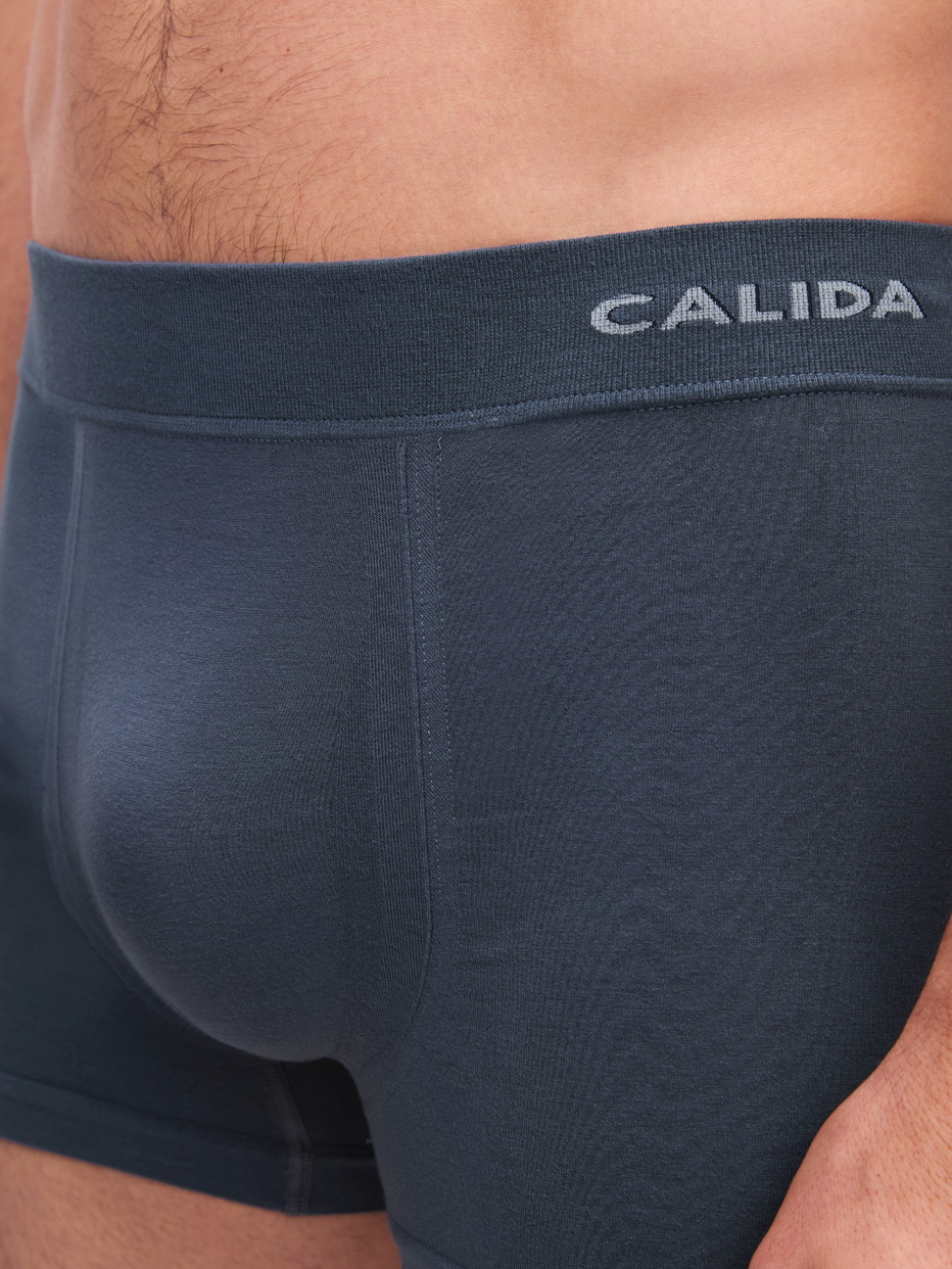 Le mannequin Homme porte le/la Boxer brief en Modal de couleur Gris, Unicolore, de la série Seamless Natural de CALIDA, Détail