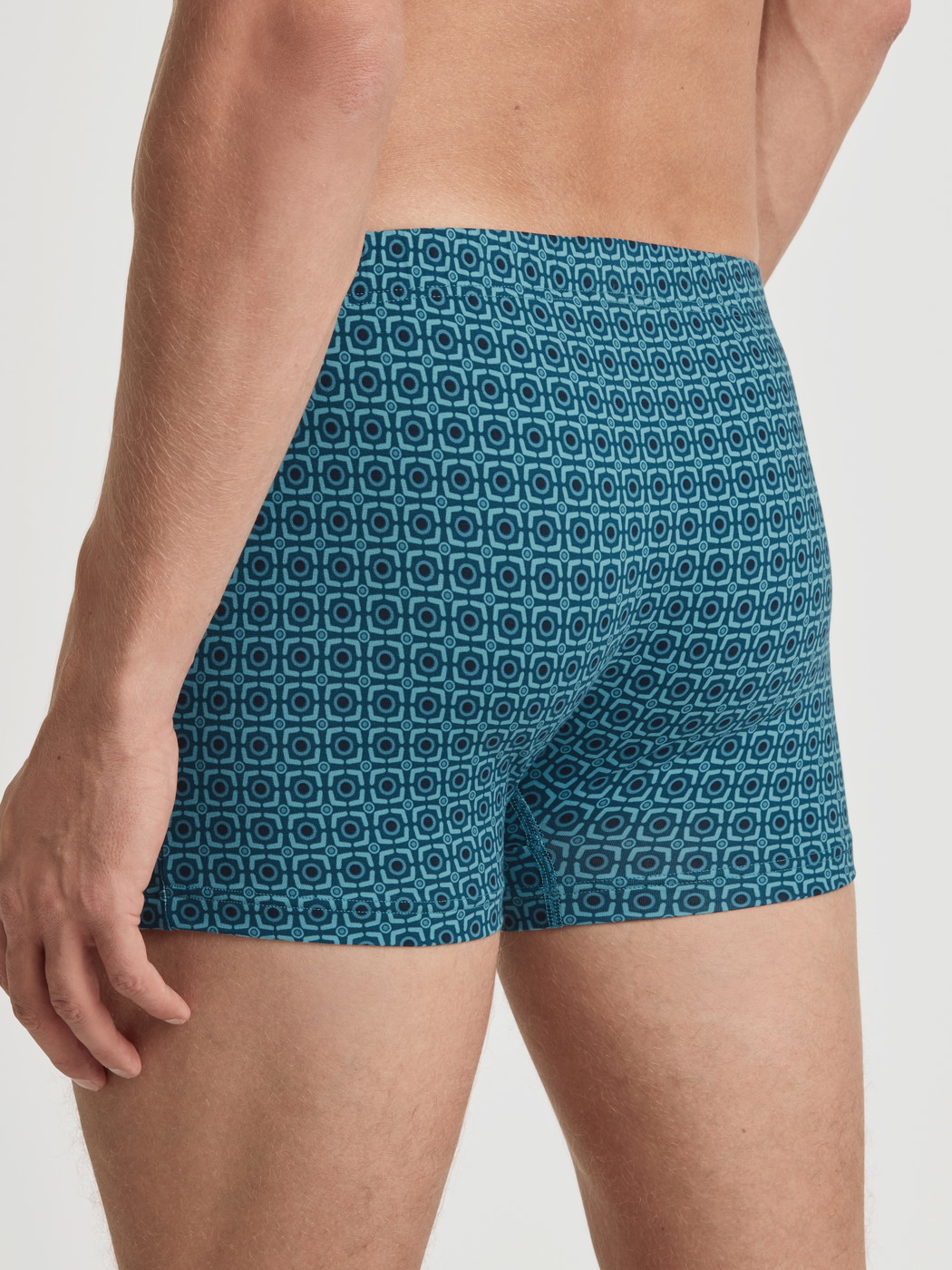 Le mannequin Homme porte le/la Boxer brief en Coton de couleur Turquoise, Motif, de la série Grafic Cotton de CALIDA, Vue arrière