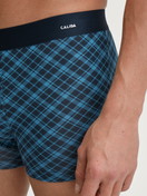 Men model is wearing Boxer brief made of Cotton in Blue, Checked from the Cotton Code Design series by CALIDA, Detail