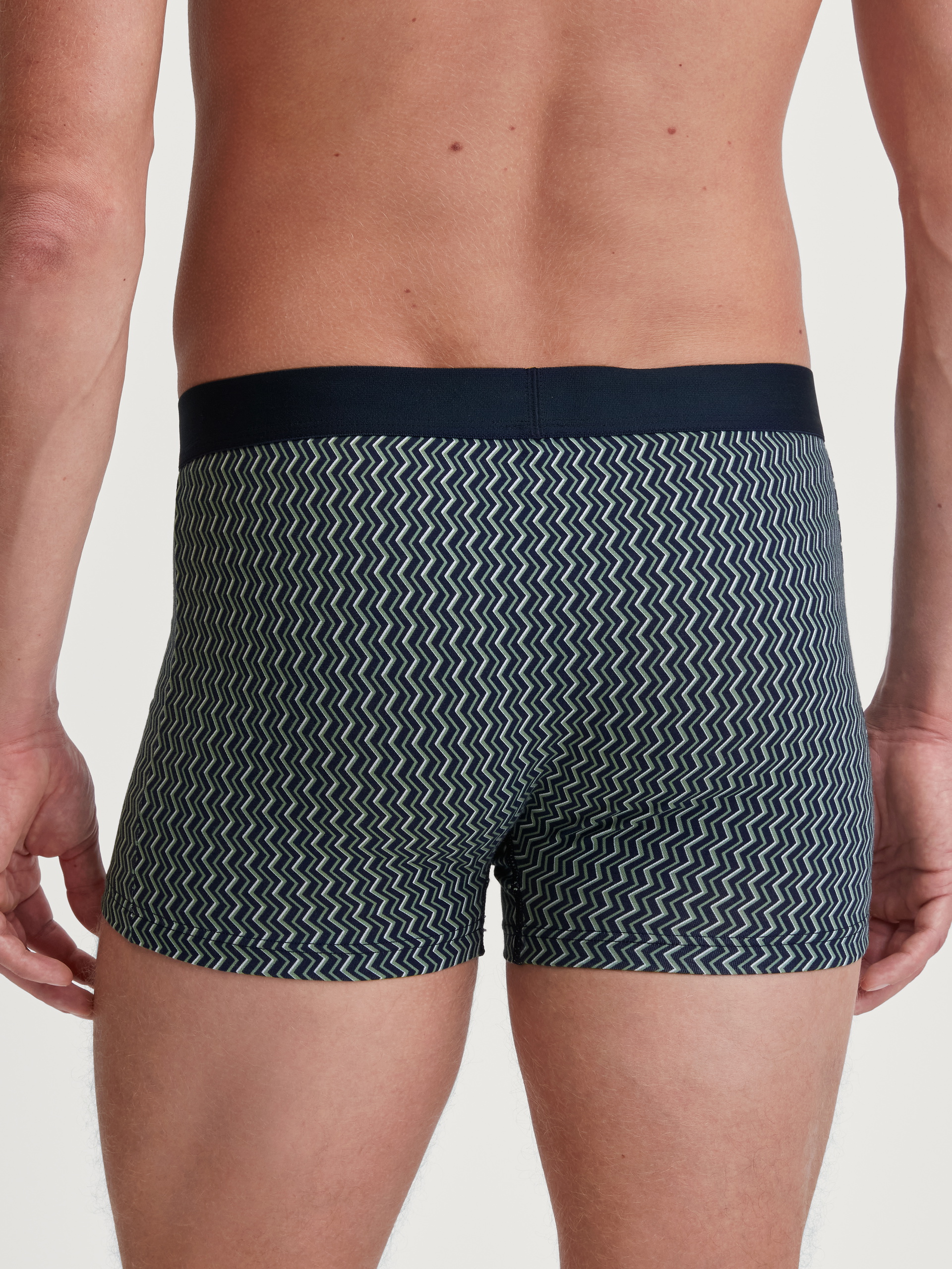 Le mannequin Homme porte le/la Boxer brief en Coton de couleur Vert, À motifs, de la série Cotton Code Design de CALIDA, Vue arrière