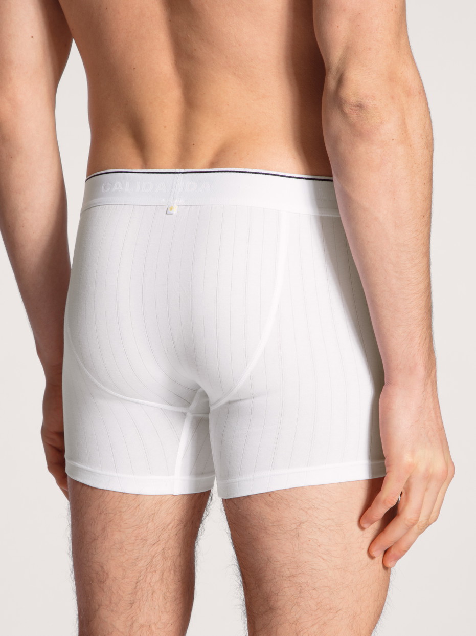 Herren-Model trägt Boxer Brief mit langem Bein aus Baumwolle in Weiß, Einfarbig aus Serie Pure & Style von CALIDA, Rückansicht