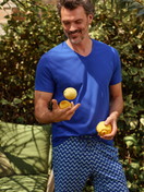 Men model is wearing Bermudas made of 100% Cotton in Blue, Patterned from the RMX Sleep Time off series by CALIDA, Additional Image