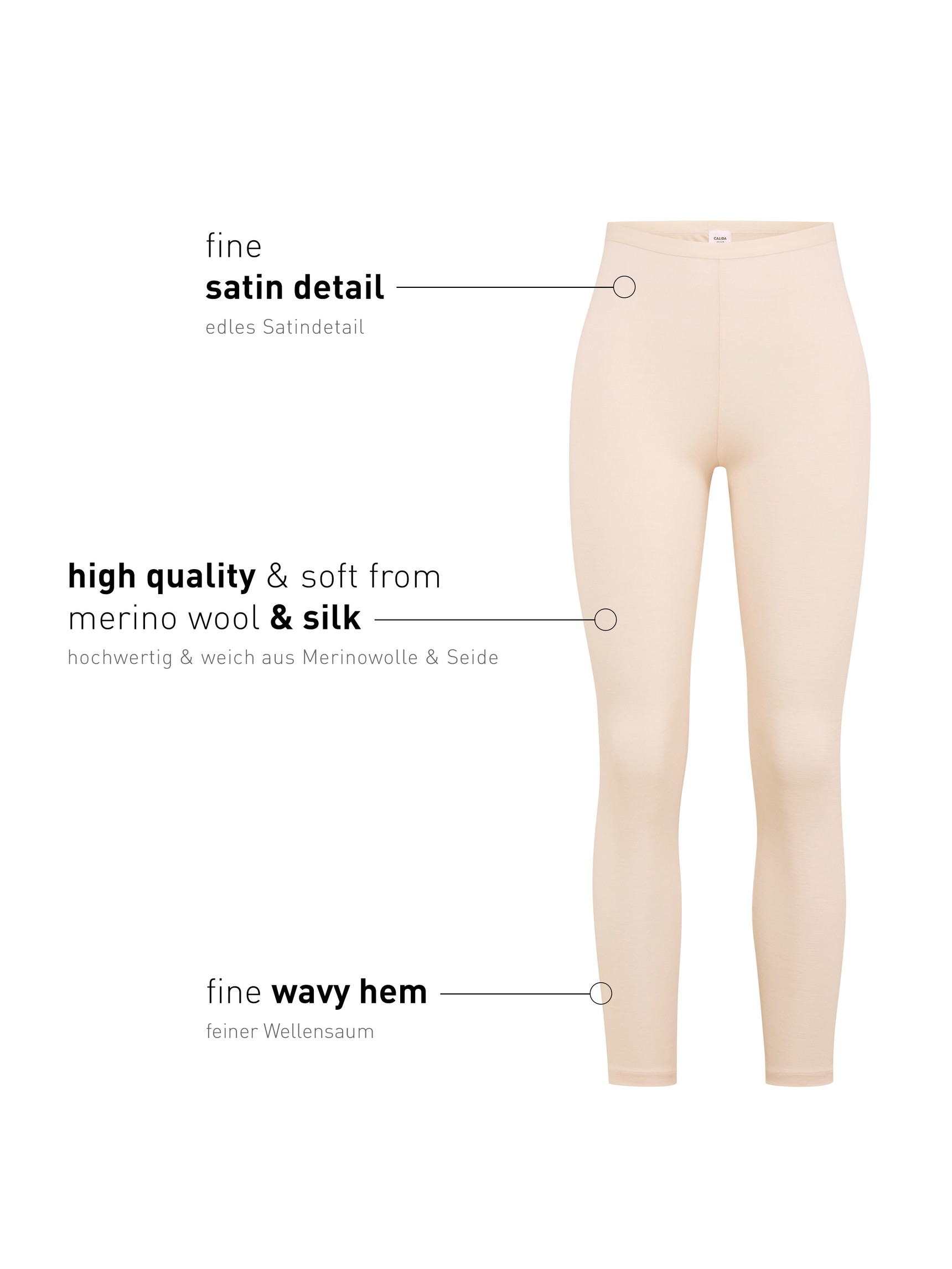 Donna - Leggings in lana e seta in Swiss+Cotton di colore Beige, Tinta unita, della serie True Confidence di CALIDA