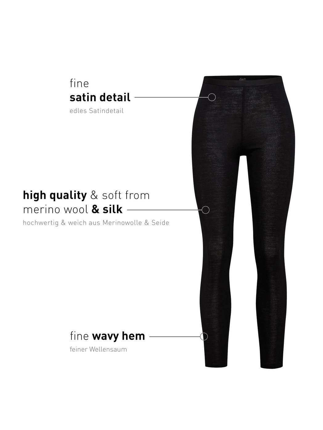 Femme - Legging en laine et soie en Swiss+Cotton de couleur Noir, Unicolore, de la série True Confidence de CALIDA