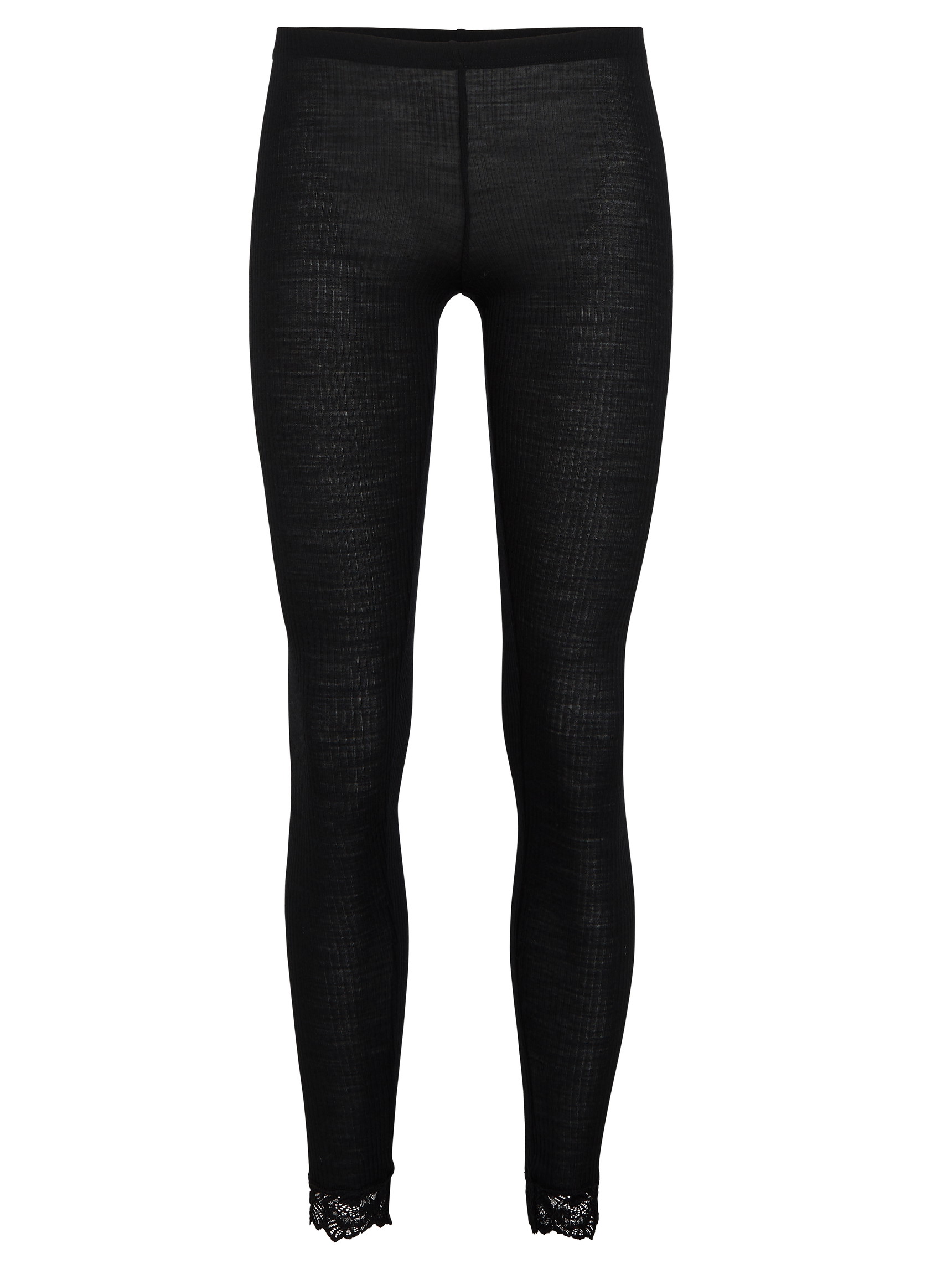 Damen - Leggings aus Wolle-Seide aus Wolle in Schwarz, Spitze aus Serie Silky Wool Joy von CALIDA
