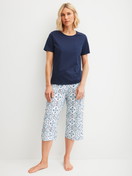 Women model is wearing 3/4 Pyjama bottom made of 100% Cotton in Blue, Patterned from the Favourites Tiles series by CALIDA, Outfit